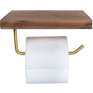 QUVIO Toiletrolhouder met houten telefoonplankje / Wc papierhouder / Wc rolhouder / Toilethouder - 12 x 20 x 11 cm