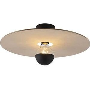 QAZQA Plafondlamp zwart platte kap taupe 45 cm - Combi