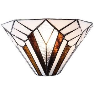 Clayre & Eef Wandlamp Tiffany 31x16x16 cm Wit Bruin Metaal Glas
