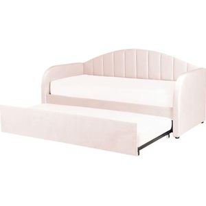 Beliani-EYBURIE-Onderschuifbed-Pastelroze-90 x 200 cm-Fluweel