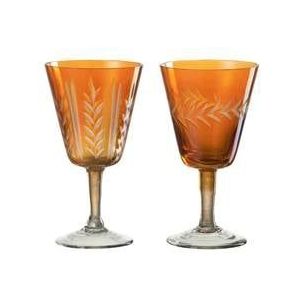 J-Line Voet Verticaal Hal glas - drinkglas - oranje - 2 stuks - woonaccessoires