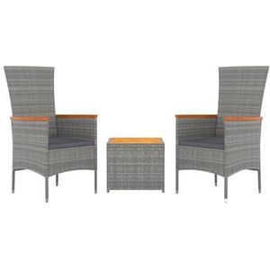 vidaXL 3-delige Loungeset poly rattan en massief acaciahout grijs