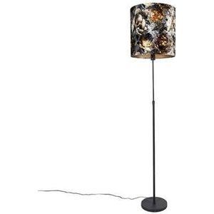 QAZQA Vloerlamp zwart bloemen dessin 40 cm verstelbaar - Parte