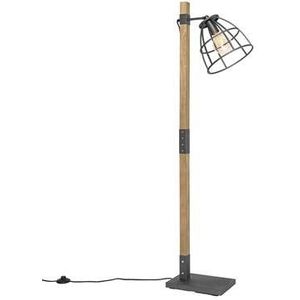 QAZQA Industriële vloerlamp donkergrijs met hout - Arthur