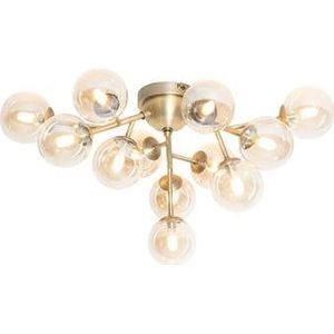 QAZQA Art Deco plafondlamp brons met amber glas 12-lichts - Bianca