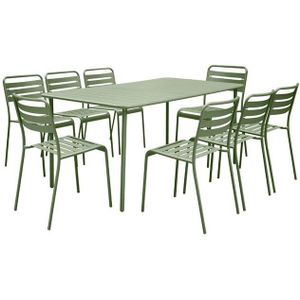 sweeek - Metalen tuintafel met 8 stoelen