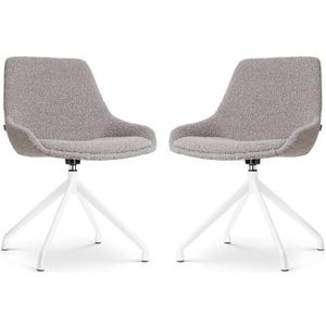 Nolon Nola-Isa Draaibare Eetkamerstoelen Bouclé Taupe - Wit - 2x