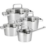 Sola Diamond Pannenset Inductie - 4 Delig - Ø 16,16,18,20 cm - RVS Pannen met afgiet - Kookpannen - Zilver