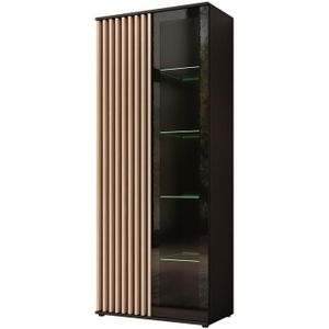 Meubella Vitrinekast Corluka - Zwart - Eiken - 80 cm - Hoog