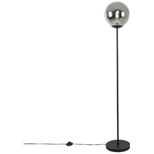 QAZQA Art deco vloerlamp zwart met glas smoke - Pallon