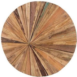 Wanddecoratie Licht en Donkerbruin Teak Rond 60 cm Modern Rustiek Woonaccessoires Woonkamer Slaapkamer Hal