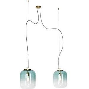 QAZQA Design hanglamp goud met groen glas 2-lichts - Bliss