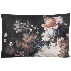 Clayre & Eef Sierkussen 60x40 cm Zwart Wit Polyester Rechthoek Bloemen Kussenhoes met Kussenvulling