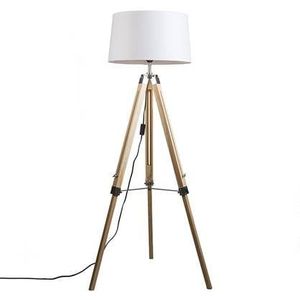 QAZQA Vloerlamp naturel met witte linnen kap 45 cm - Tripod