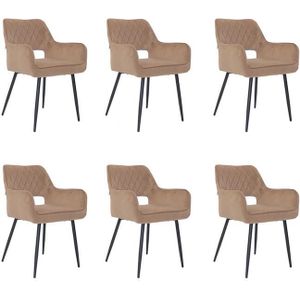 Bronx71 Velvet eetkamerstoel Mika taupe - Eetkamerstoelen set van 6