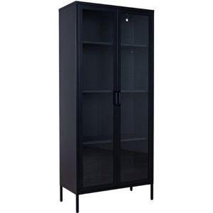 MaximaVida metalen locker vitrinekast Finn zwart - echt glas