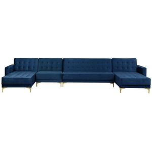 Beliani-ABERDEEN-Bank U-vormig-Blauw-6 persoons-Universeel-Fluweel