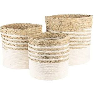 Clayre & Eef Opbergmand Set van 3 Ø 30 Ø 26 Ø 23 cm Beige Wit Zeegras Rond Mand