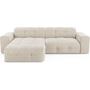 Sofa links hoek 5 zits fluweel crème 230cm
