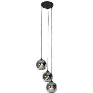 QAZQA Art deco hanglamp zwart met smoke glas 3-lichts - Wallace