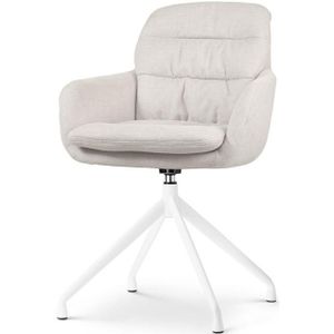 Nolon Nola-Mia Eetkamerstoel Draaibaar Beige - met Armleuning - Stof - Wit Onderstel