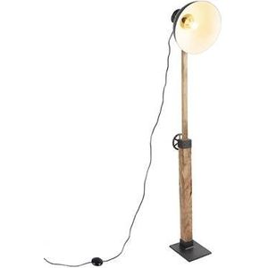 QAZQA Industriele vloerlamp donkergrijs met mango hout - Mangoes