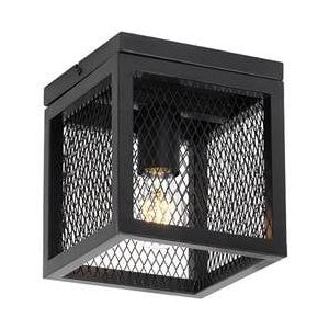 QAZQA Industriële plafondlamp zwart met gaas - Cage