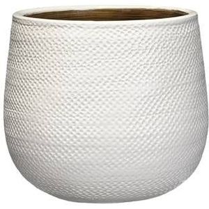 Mica Decorations Bloempot - wit - keramiek - ribbels - 21x19 cm