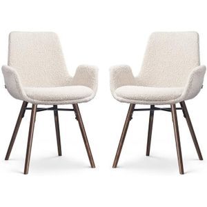 Nolon Nena-Eef Eetkamerstoelen Set van 2 - Bouclé Beige - Walnoot Hout