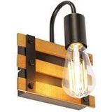 QAZQA Industriële wandlamp zwart met hout - Paleta Mai