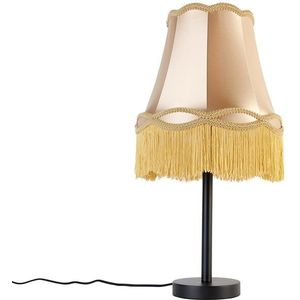 QAZQA Klassieke tafellamp zwart met granny kap goud 30 cm - Simplo