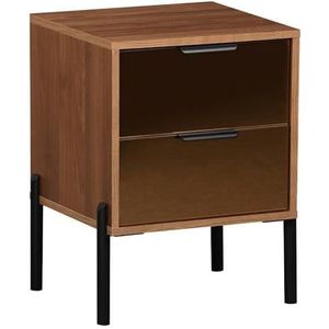 sweeek - Vintage nachtkastje met 2 laden, houteffect en rookkleurig