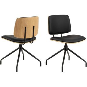 Hjem Interiors Kron Draaistoel Zwart Kunstleder | Eiken set van 2