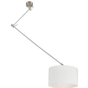 QAZQA Hanglamp staal met kap 35 cm wit verstelbaar - Blitz