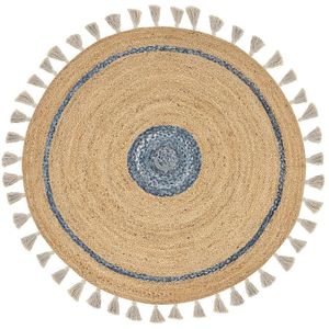 OBAKOY - Laagpolig vloerkleed - Beige/Blauw - ø 140 cm - Jute