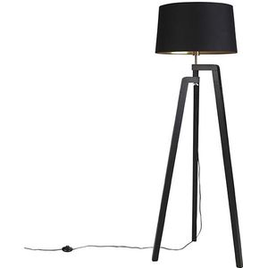 QAZQA Smart vloerlamp met kap zwart met goud 50 cm incl. Wifi A60 -