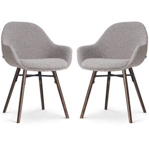 Nolon Nena-Mae Eetkamerstoelen Set van 2 - Bouclé Taupe - Walnoot