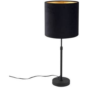 QAZQA Tafellamp zwart met velours kap zwart met goud 25 cm - Parte