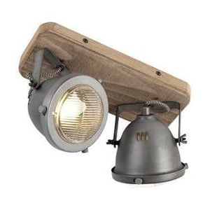 QAZQA Industriële smart spot grijs met hout incl. 2 WiFi GU10 - Emado