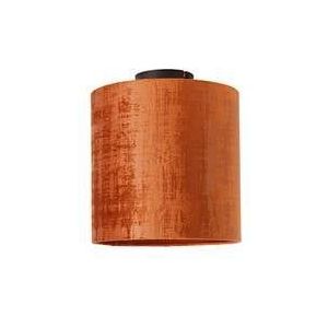 QAZQA Plafondlamp mat zwart velours kap rood 25 cm - Combi