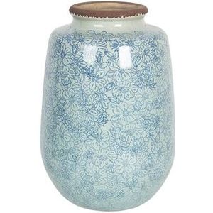 Clayre & Eef Vaas Ø 17x26 cm Blauw Keramiek Rond Bloempot Binnen