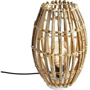 QAZQA Landelijke tafellamp bamboe met wit - Canna Capsule