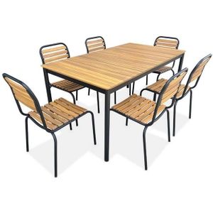 sweeek - Houten en stalen tuintafel, 6 stoelen