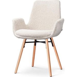 Nolon Nena-Eef Eetkamerstoel Bouclé Beige - met Armleuning - Stof