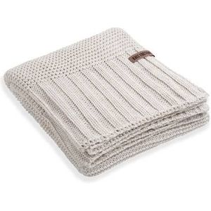 Knit Factory Vinz Gebreid Plaid XL - Woondeken - Plaid - Wollen Deken - Kleed - Beige - 195x225 cm