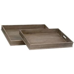 J-Line plateau - dienblad - hout - naturel - 2 stuks - woonaccessoires