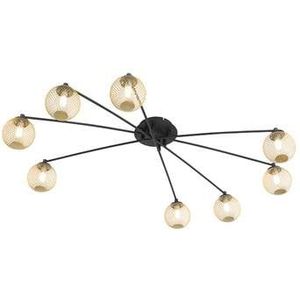 QAZQA Moderne plafondlamp zwart met goud 8-lichts - Athens Wire