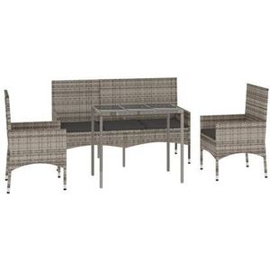 VidaXL 4-Delige Loungeset met Kussens - Poly Rattan Grijs