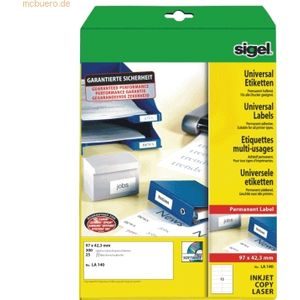 Sigel Etiketten Inkjet/Laser Kopier 97x42,3mm VE=300 Stück (25 Blatt)