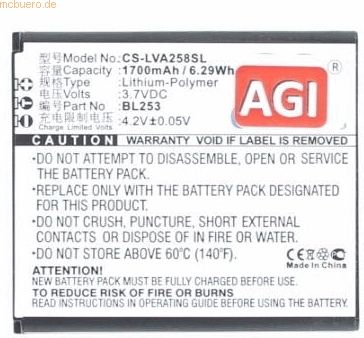 k.A. Akku für Lenovo B Li-Pol 3,7 Volt 1700 mAh schwarz